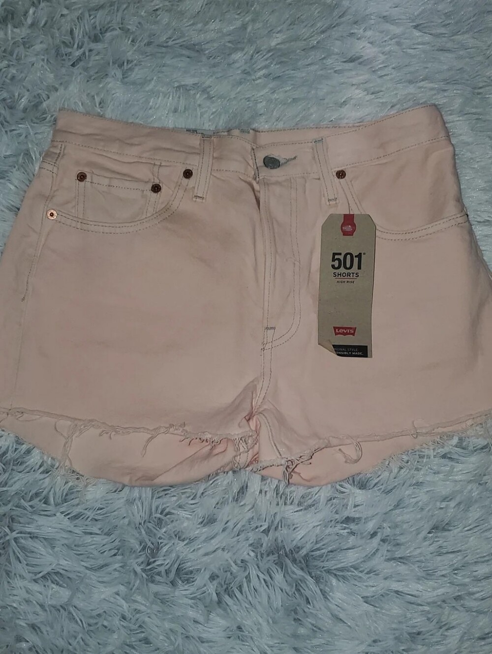 **Levi’s 501 Original High Rise Shorts Women’s 28 Pink Denim Cutoff NWT**